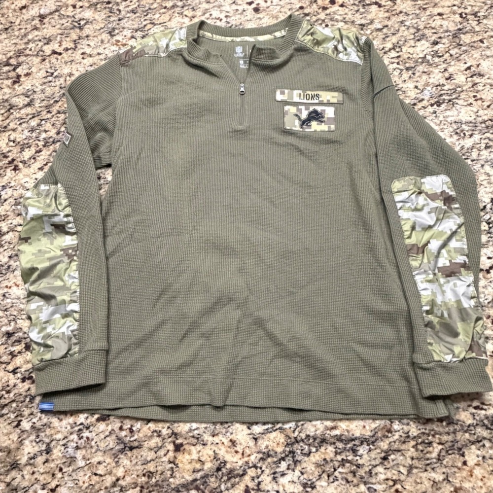 Nike Detroit Lions Salute to Service Quarter Zip Pullover Mens Medium Olive Camo